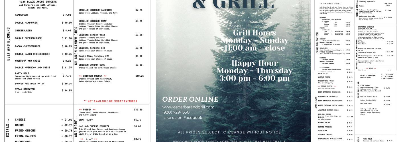 Cedar Bar & Grill Menu