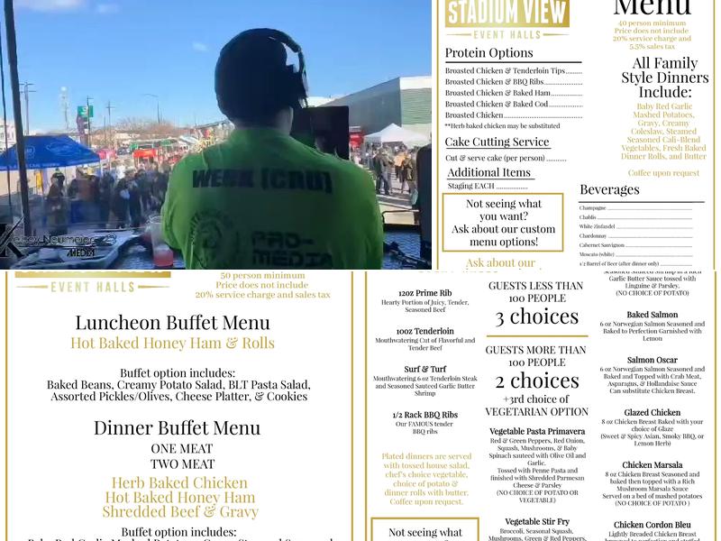 Stadium View Bar, Restaurant & Event Hall Menu