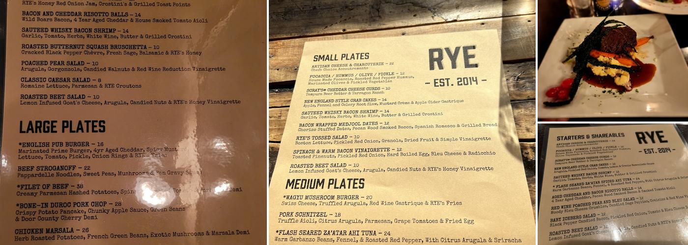 Rye Restaurant Menu