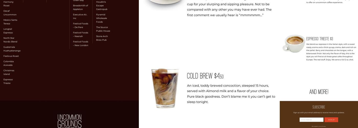 Uncommon Grounds Specialty Roaster Menu