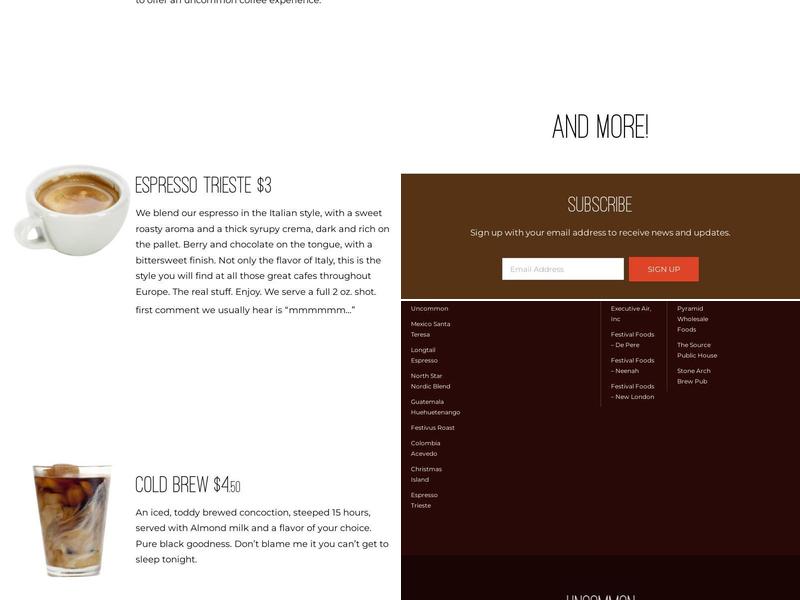 Uncommon Grounds Specialty Roaster Menu