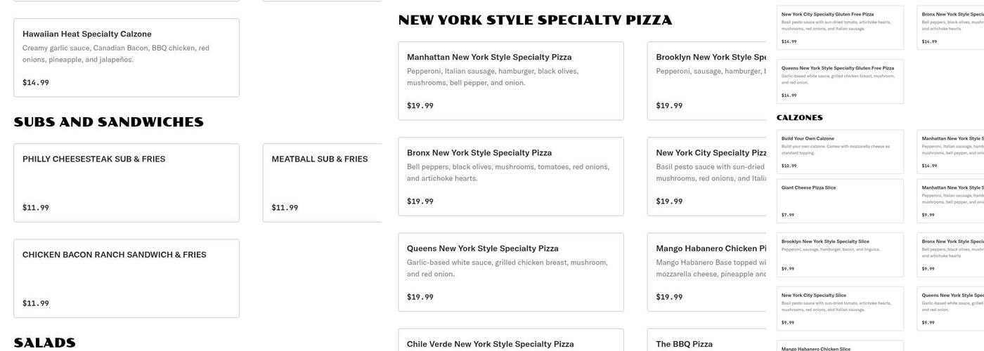 Cataldo's Express Menu