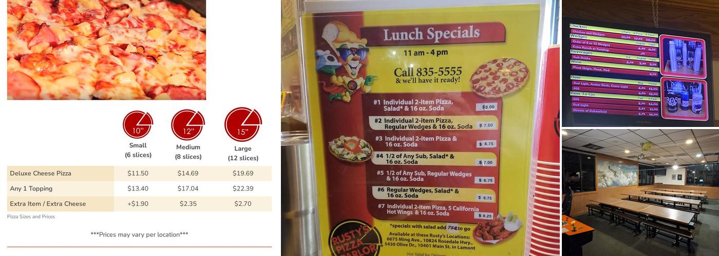 Rusty's Pizza Parlor Menu