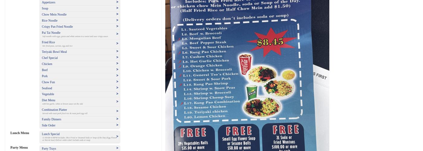 Quick One Chinese Cuisine Menu