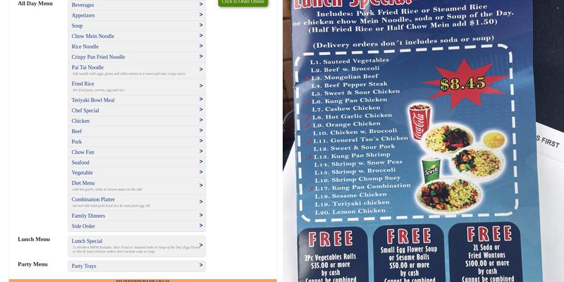 Quick One Chinese Cuisine Menu