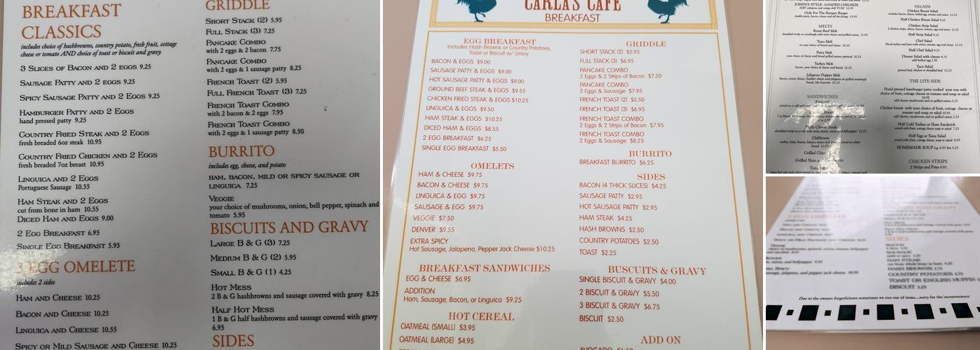 Carla's Cafe Menu