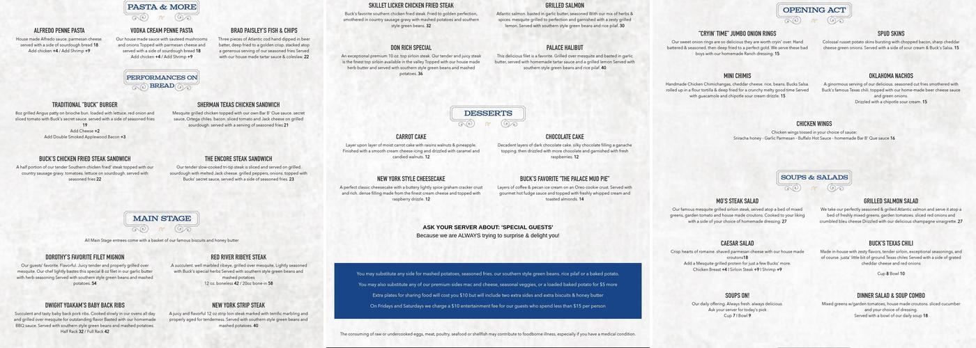 Buck Owens' Crystal Palace Menu