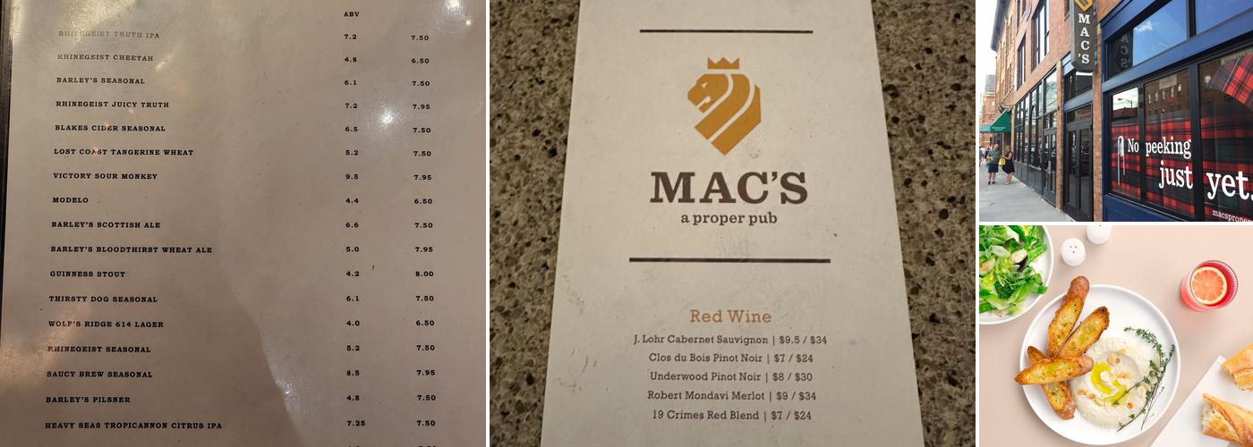 Mac's Proper Pub Menu