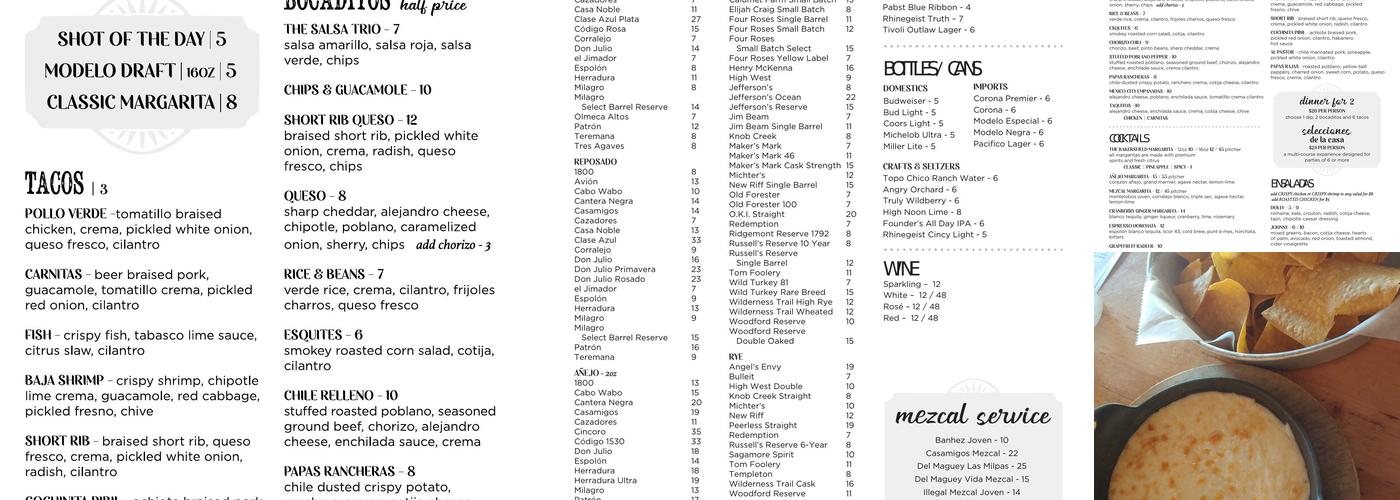 Bakersfield Short North Menu