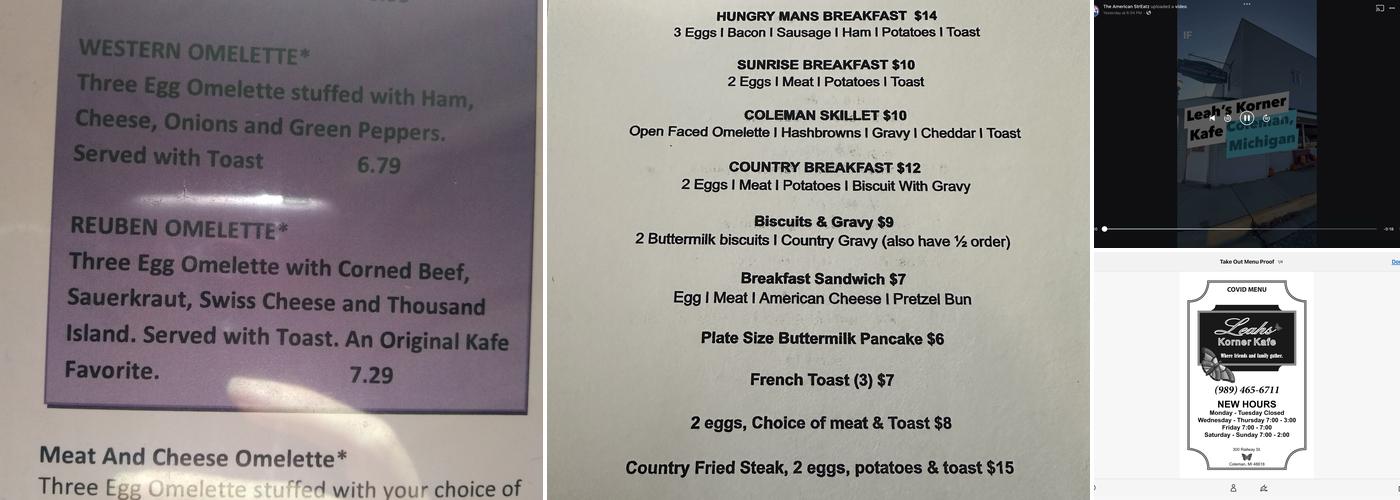 Leah's Korner Kafe Menu