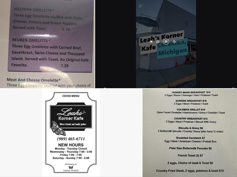 Leah's Korner Kafe Menu
