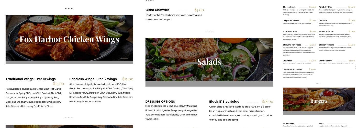 Fox Harbor Menu