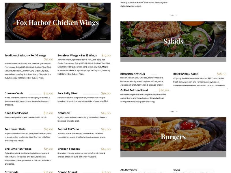 Fox Harbor Menu