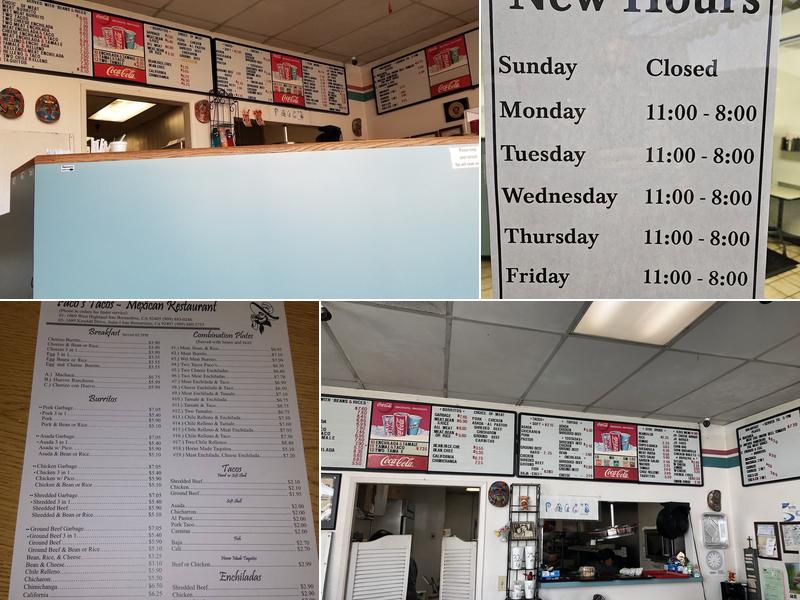 Paco's Tacos Menu