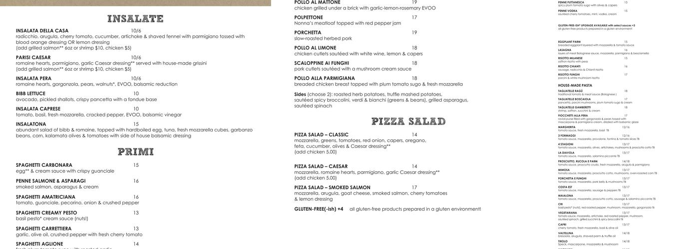 PARISI pizzeria, trattoria e vino Menu