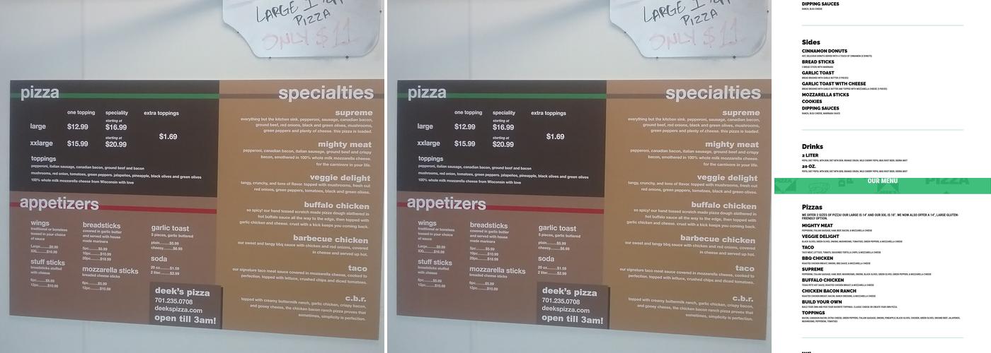 Deek's Pizza Menu