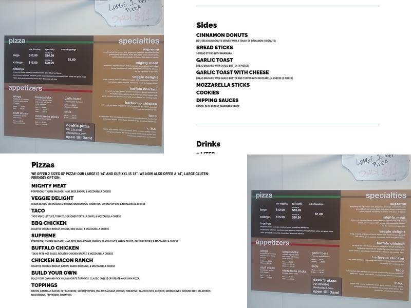 Deek's Pizza Menu