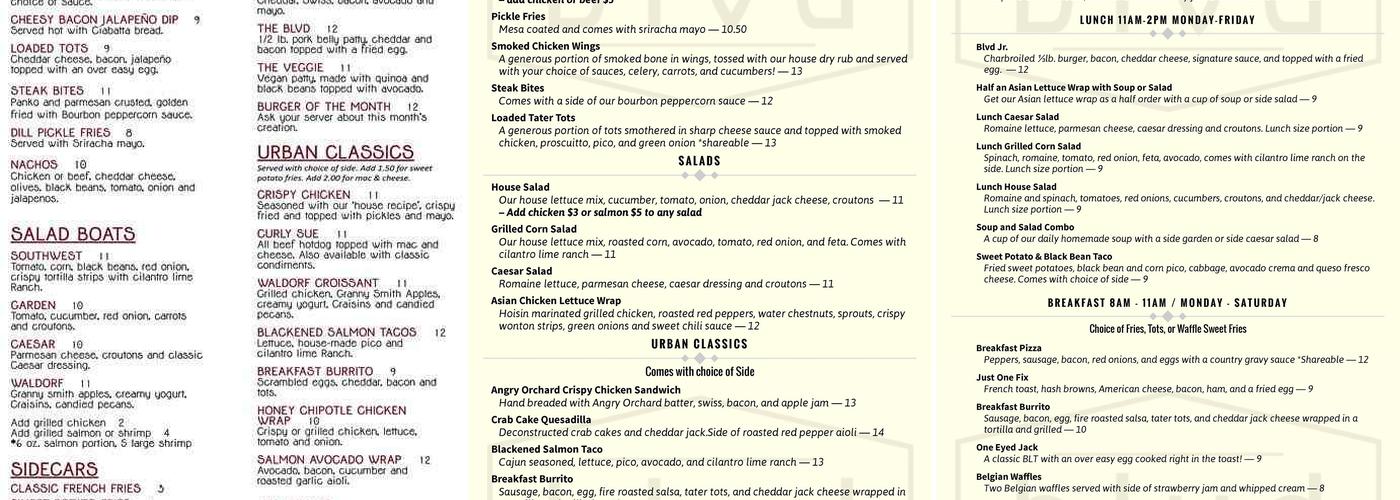 Blvd Pub Menu