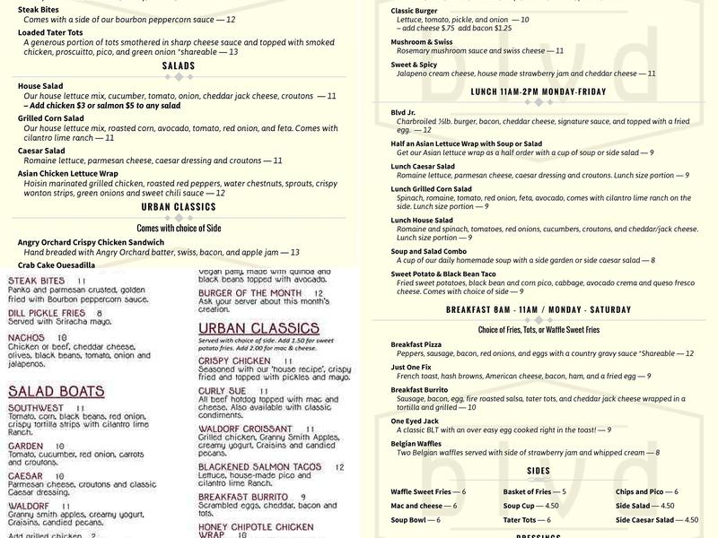 Blvd Pub Menu