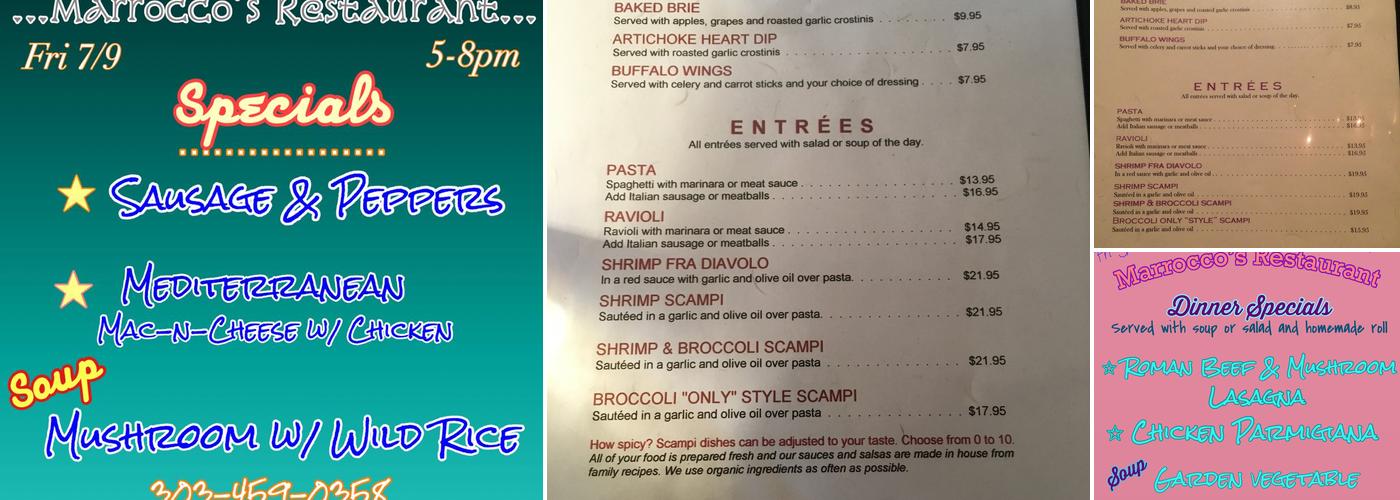 Marrocco's Family Dining Menu