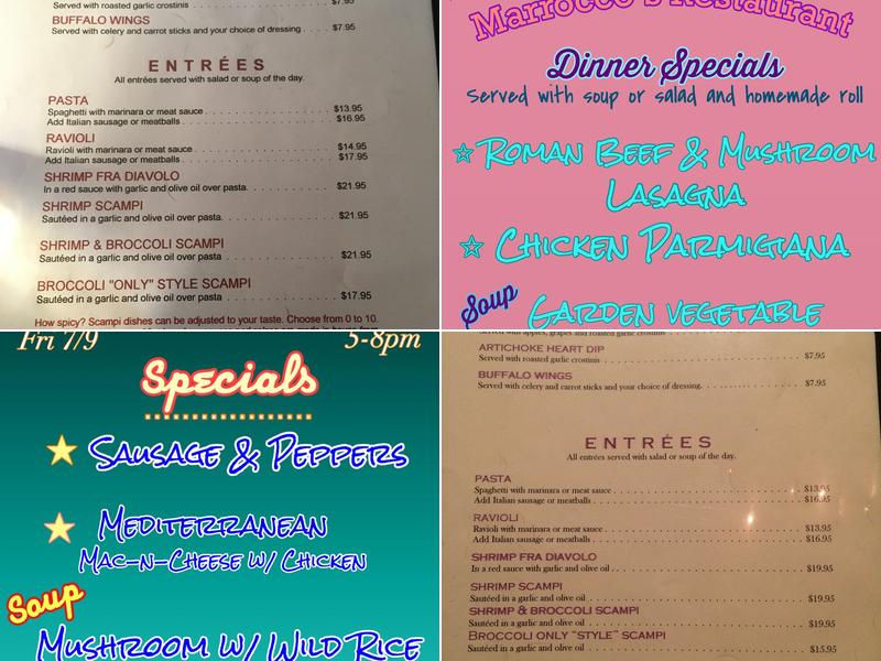 Marrocco's Family Dining Menu