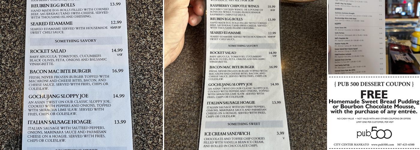 Pub 500 Menu