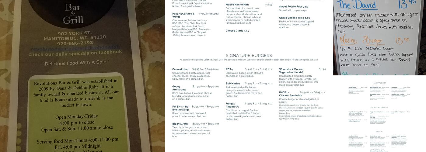 Revolutions Bar & Grill Menu