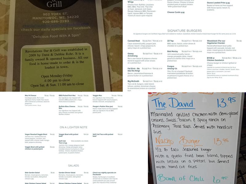 Revolutions Bar & Grill Menu