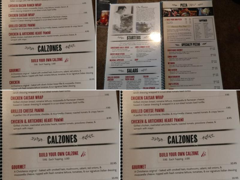 Christianos Pizza Menu