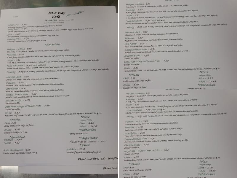 jet a way cafe Menu