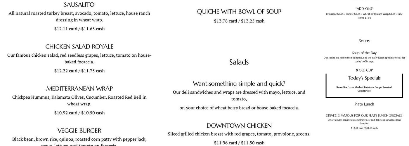 Steve's Menu