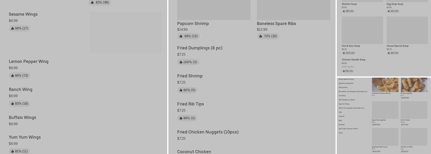 No 1 China Buffet Menu