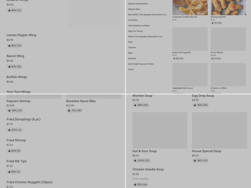 No 1 China Buffet Menu