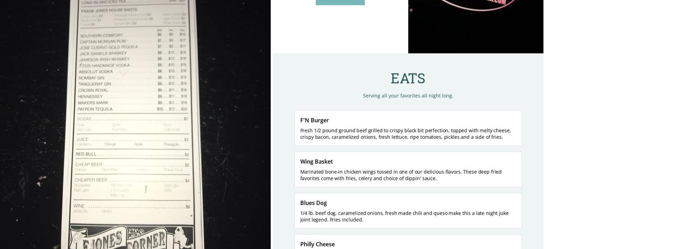 F. Jones Corner Menu