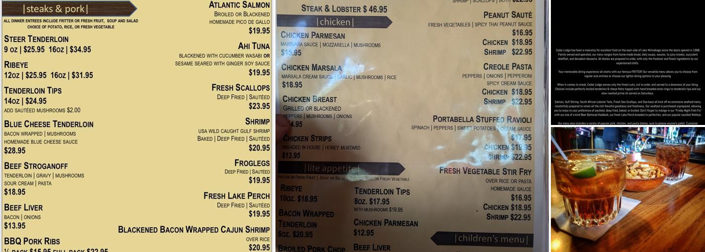 Cedar Lodge Supper Club Menu