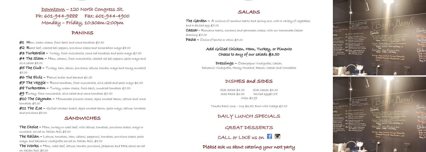 Basil's Downtown Menu