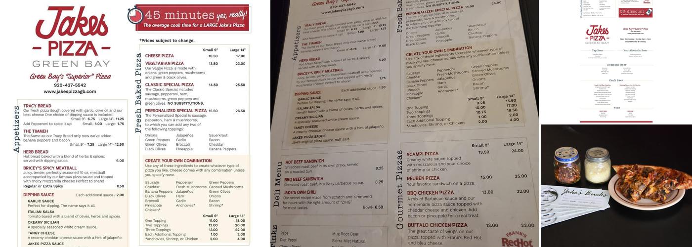 Jake's Pizza Green Bay Menu