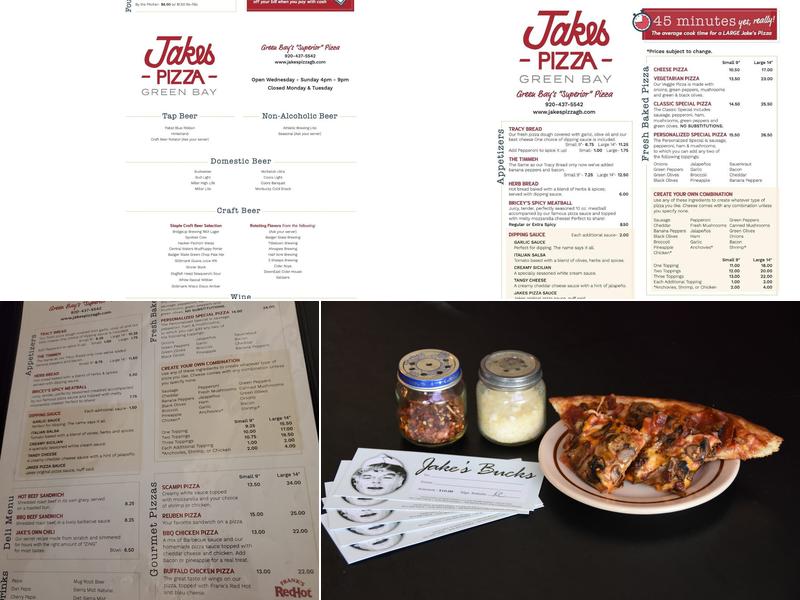 Jake's Pizza Green Bay Menu