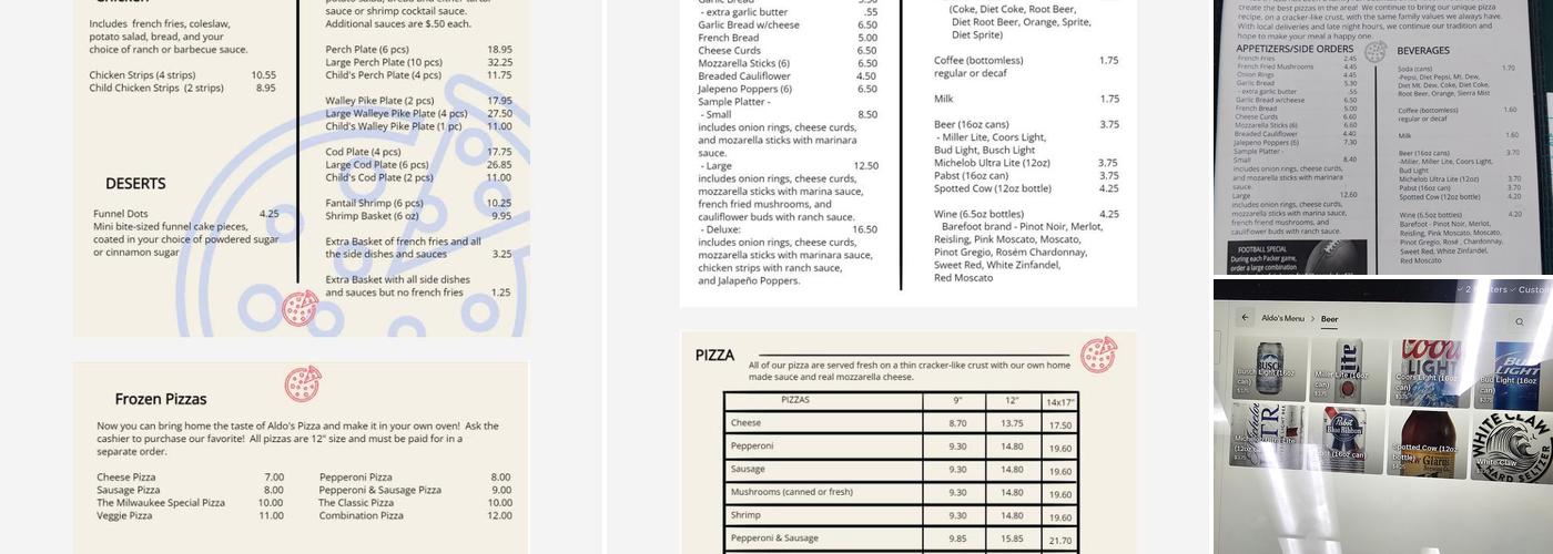 Aldo's Pizza Menu