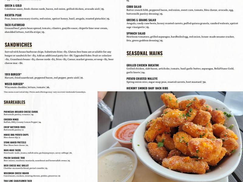 1919 Kitchen & Tap Menu