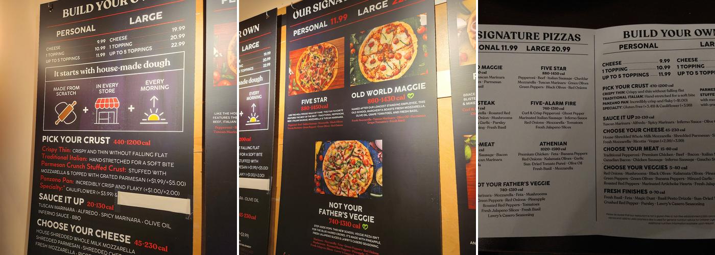 Pie Five Pizza Menu