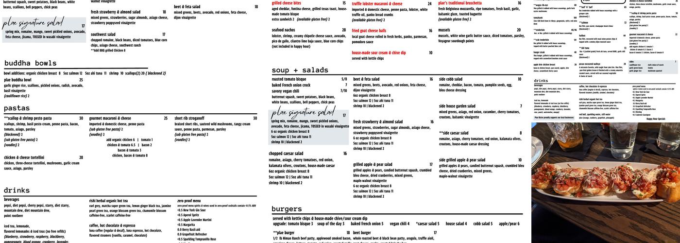 Plae Bistro Menu