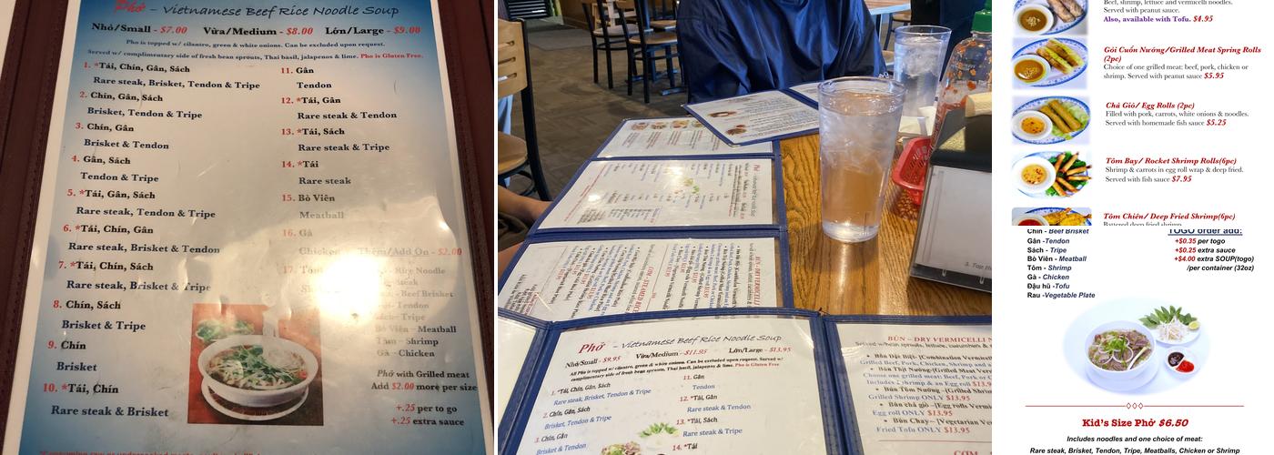 Pho Duy Menu
