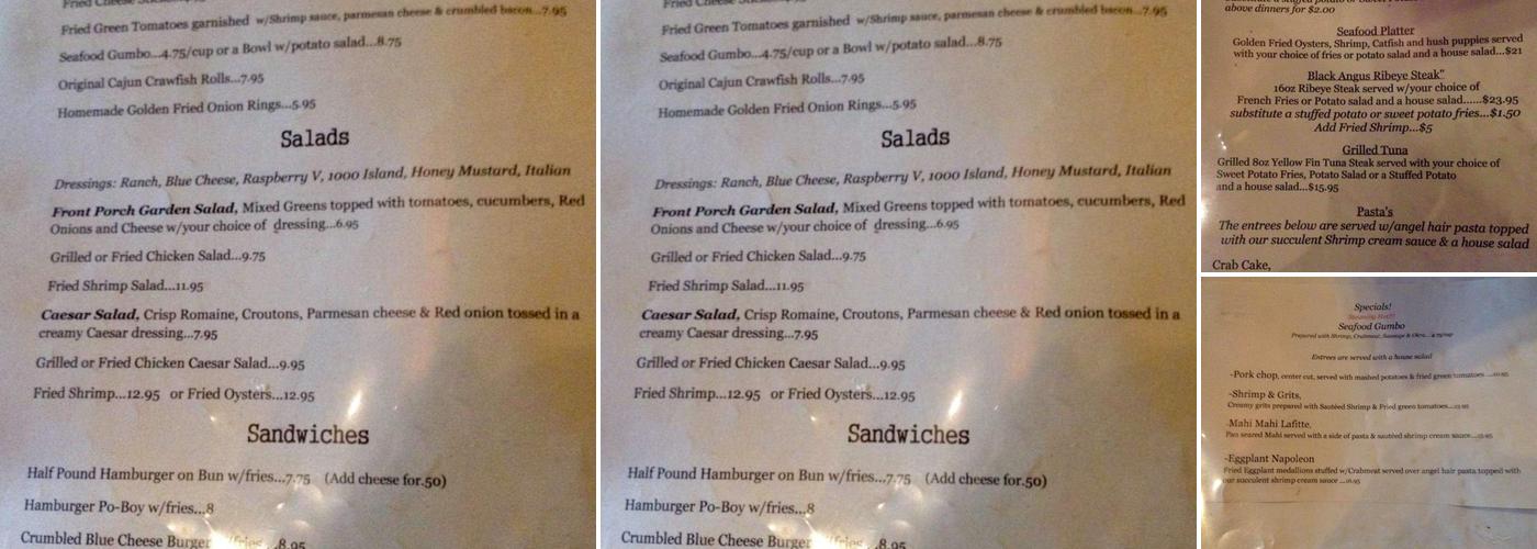 Front Porch Cafe Menu