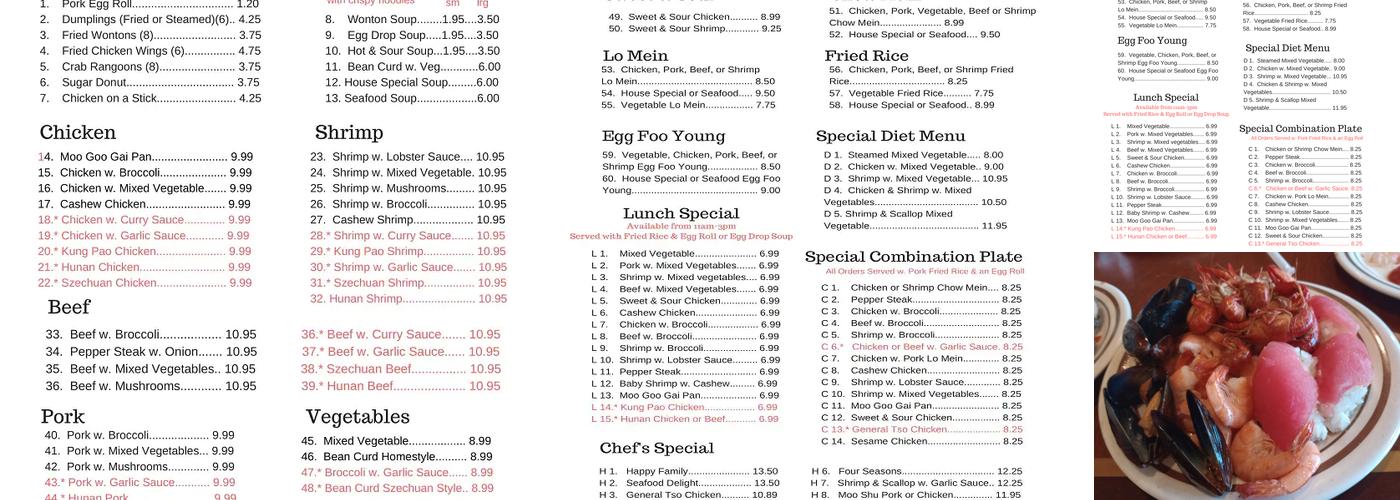 King buffet Menu