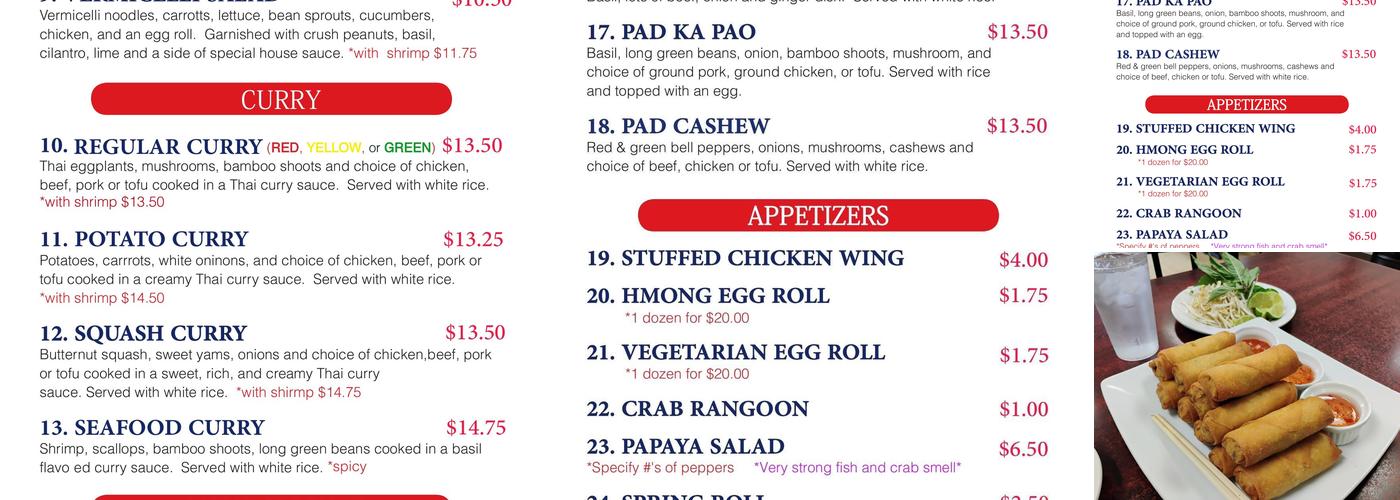 Plia's Kitchen Menu
