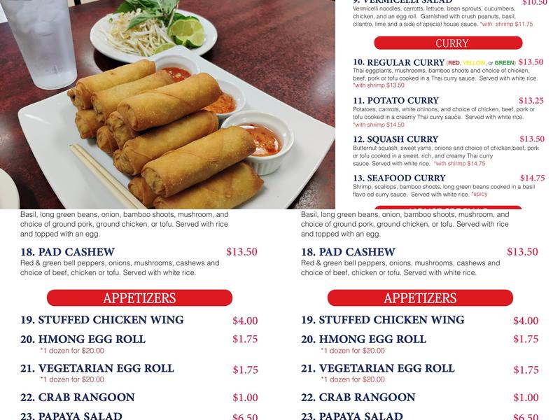 Plia's Kitchen Menu