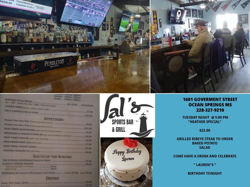 Val's Sports Bar & Grill Menu