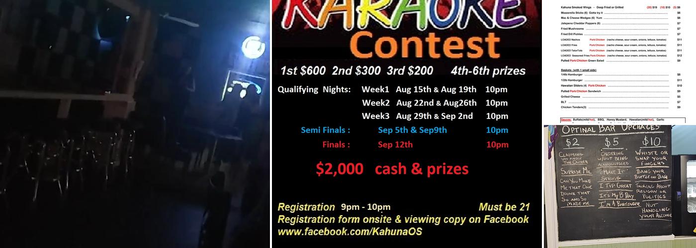 KahunaOS Bar & Grill Menu