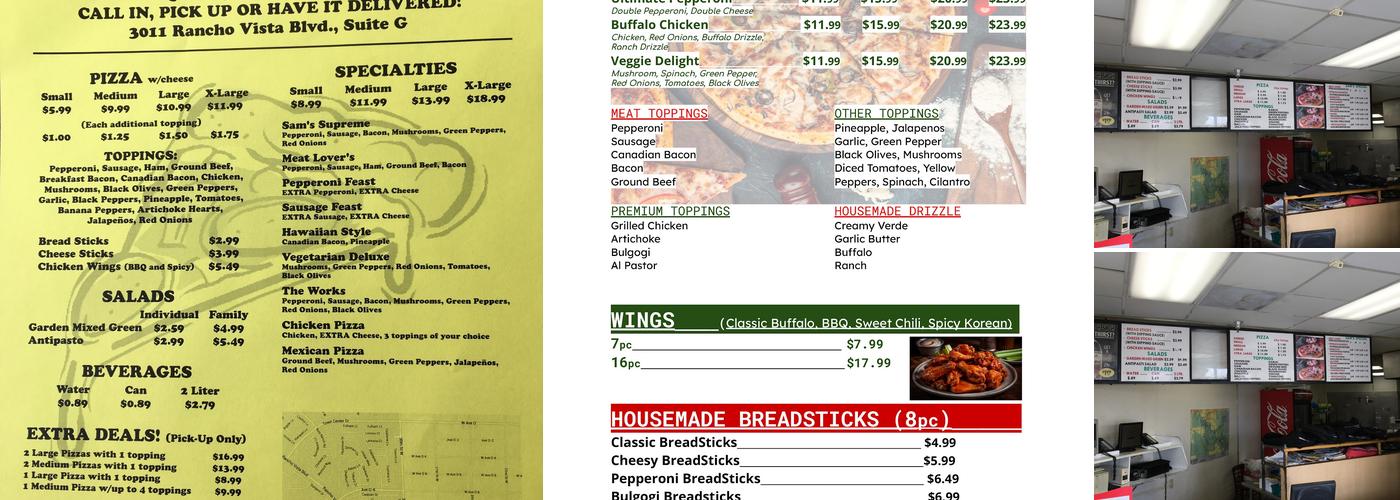 Sam's Pizza Menu